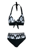 Red Fashion Sexy Print Bandage Patchwork Backless Swimwears (With Paddings)