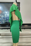Green Fashion Casual Solid Asymmetrical Turndown Collar Short Sleeve Two Pieces