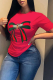 Red Fashion Street Print Patchwork O Neck T-Shirts