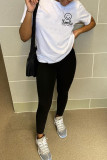 White Fashion Casual Print Basic O Neck T-Shirts