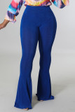 Blue Casual Solid Patchwork High Waist Speaker Solid Color Bottoms
