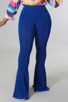 Blue Casual Solid Patchwork High Waist Speaker Solid Color Bottoms