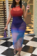 Colour Sexy Gradual Change Mesh Spaghetti Strap Pencil Skirt Dresses