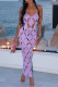 Purple Sexy Solid Hollowed Out Spaghetti Strap Pencil Skirt Dresses