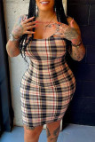 Multicolor Fashion Casual Plaid Print Basic U Neck Vest Dress