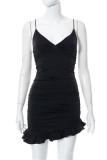 Black Fashion Sexy Solid Patchwork Backless V Neck Sling Dress