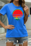 Deep Blue Fashion Casual Print Basic O Neck T-Shirts