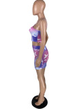Green Sexy Casual Print Backless Spaghetti Strap Sleeveless Two Pieces