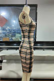 Multicolor Fashion Casual Plaid Print Basic U Neck Vest Dress