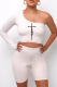 White Sexy Print Patchwork One Shoulder Long Sleeve Two Pieces