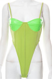 Green Fashion Sexy Solid Patchwork Backless Spaghetti Strap Sleeveless Two Pieces