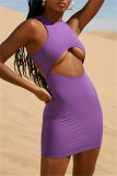 Black Fashion Sexy Solid Hollowed Out O Neck Sleeveless Dress