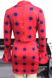 Red Fashion Plaid Patchwork Turndown Collar Long Sleeve Three Pieces