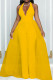 Yellow Fashion Casual Solid Patchwork Backless Halter Skinny Jumpsuits