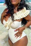 Apricot Fashion Sexy Solid Patchwork Backless Swimwears