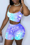 Green Sexy Casual Print Backless Spaghetti Strap Sleeveless Two Pieces