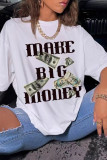 White Fashion Casual Print Basic O Neck T-Shirts