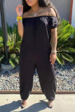 Green Casual Solid Patchwork Off the Shoulder Loose Jumpsuits