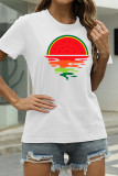 Deep Blue Fashion Casual Print Basic O Neck T-Shirts
