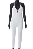 White Sexy Solid Patchwork Halter Skinny Jumpsuits