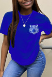 Blue Fashion Casual Print Basic O Neck T-Shirts