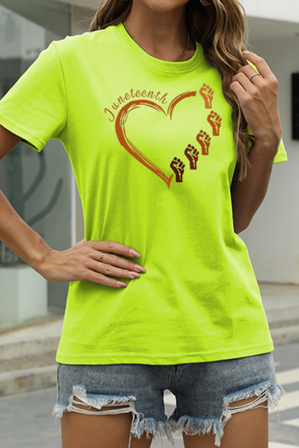 Fruit Green Fashion Casual Print Basic O Neck T-Shirts