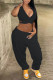 Black Sexy Solid Patchwork V Neck Short Sleeve Two Pieces