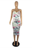 Multicolor Fashion Sexy Print Backless Cross Straps Spaghetti Strap Sleeveless Dress