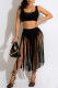 Black Fashion Sexy Solid Tassel Patchwork U Neck Sleeveless Two Pieces