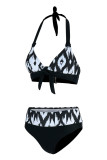 Red Fashion Sexy Print Bandage Patchwork Backless Swimwears (With Paddings)
