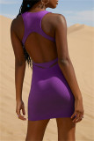 Black Fashion Sexy Solid Hollowed Out O Neck Sleeveless Dress