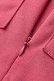 Pink Fashion Casual Solid Basic Zipper Collar Short Sleeve Two Pieces