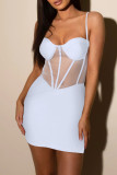 Blue Sexy Solid Patchwork See-through Spaghetti Strap Pencil Skirt Dresses