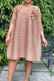 Champagne Fashion Casual Solid Patchwork O Neck A Line Dresses