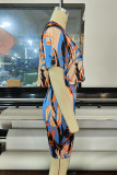 Blue Fashion Casual Print Basic O Neck Short Sleeve Two Pieces