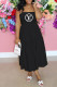 Black Fashion Casual Print Backless Spaghetti Strap A Line Dresses