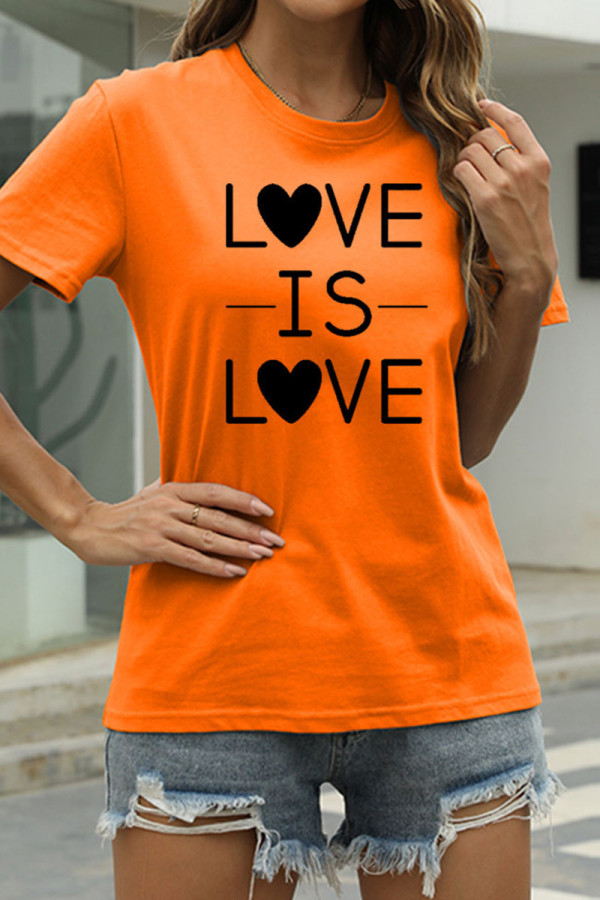 Orange Fashion Casual Letter Print Basic O Neck T-Shirts