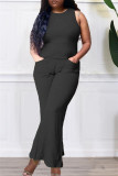 Red Fashion Casual Solid Patchwork O Neck Sleeveless Two Pieces