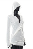 White Fashion Sexy Solid Bandage Patchwork Draw String Frenulum Hooded Collar Long Sleeve Dresses