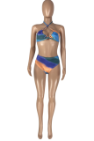 Blue Sexy Print Patchwork Tie-dye Swimwears