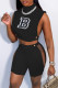 Black Fashion Casual Letter Embroidery Bandage Patchwork Turtleneck Sleeveless Two Pieces