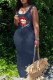 Black Fashion Sexy Lips Printed Basic U Neck Vest Dress Dresses