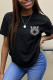 Black Fashion Casual Print Basic O Neck T-Shirts