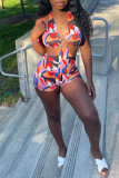 Multicolor Fashion Sexy Print Backless Halter Skinny Romper