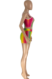 Colour Fashion Print Patchwork Square Collar Sleeveless Two Pieces