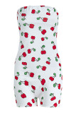 White Fashion Casual Print Backless Strapless Skinny Romper
