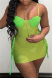 Green Fashion Sexy Solid Patchwork Backless Spaghetti Strap Sleeveless Two Pieces