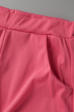 Pink Fashion Casual Solid Basic Zipper Collar Short Sleeve Two Pieces