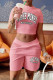 Pink Fashion Casual Letter Print Basic O Neck Short Sleeve Two Pieces