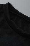Black Fashion Print Mesh One Shoulder Short Sleeve Two Pieces